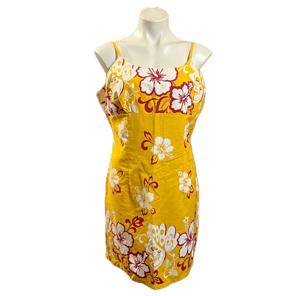 90s Island Aloha Wear Floral Yellow Hawaiian Sundress XL